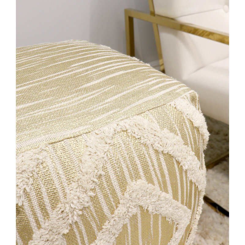 Grandcanyon Cotton Shaggy Pouf, Ivory/Gold, Gold/Ivory