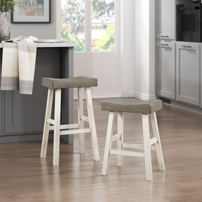 Ensemble de 2 tabourets de bar de style transitionnel et meubles en bois d'hévéa massif