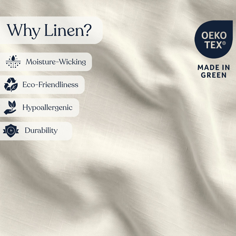 Alwyn Home 100% European Flax Linen Duvet Cover Set – Soft, Breathable & Cooling for Hot Sleepers, 8 Corner Ties, Ivory