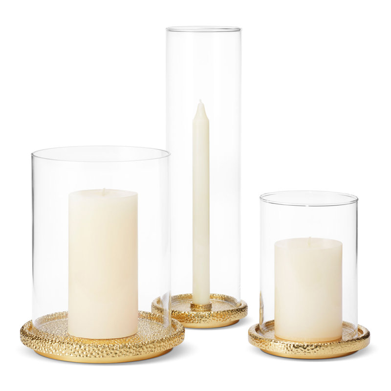 Tall Brass and Glass Tabletop Hurricane Candle Holder