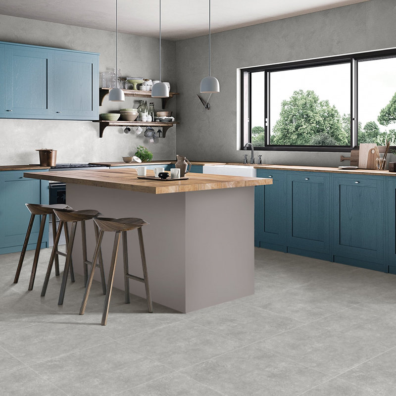 24" x 24" Porcelain Stone Look Wall & Floor Tile, Anthracite Matte