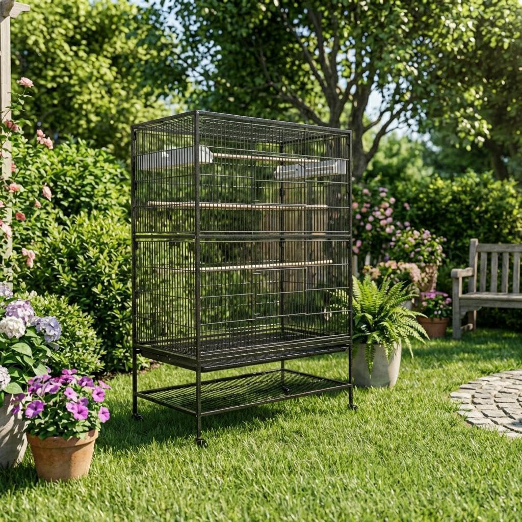 Blue Elephant Bird Cage with Wheels, 52 Inch Bird Flight Cage, Wrought ...