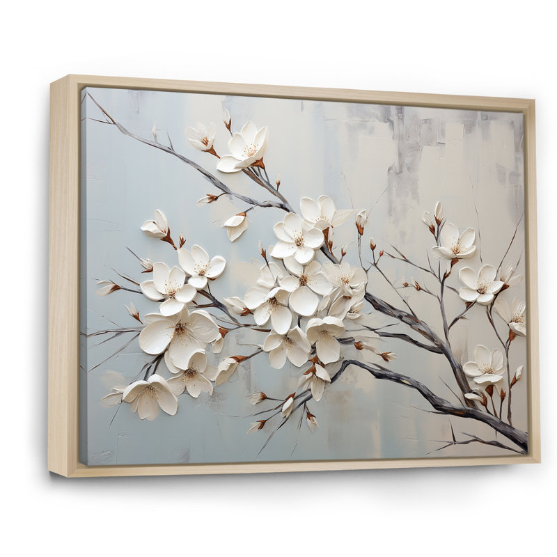 «White Dogwood Blossom Scenery III» - art mural cornouiller, Cadre naturel flottant, H 12 po x l 20 po x P 1 po