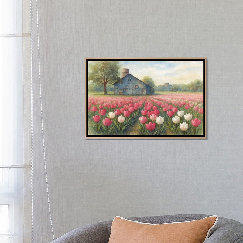 Springtime Tulips, 45.72 cm H x 66.04 cm W x 4.445 cm D, Natural Wood