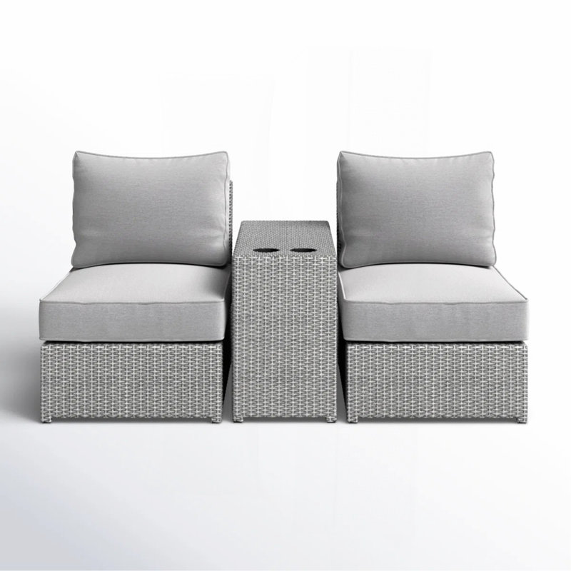 All-Weather 2-Person Wicker Conversation Set With Cushions – No Assembly Require