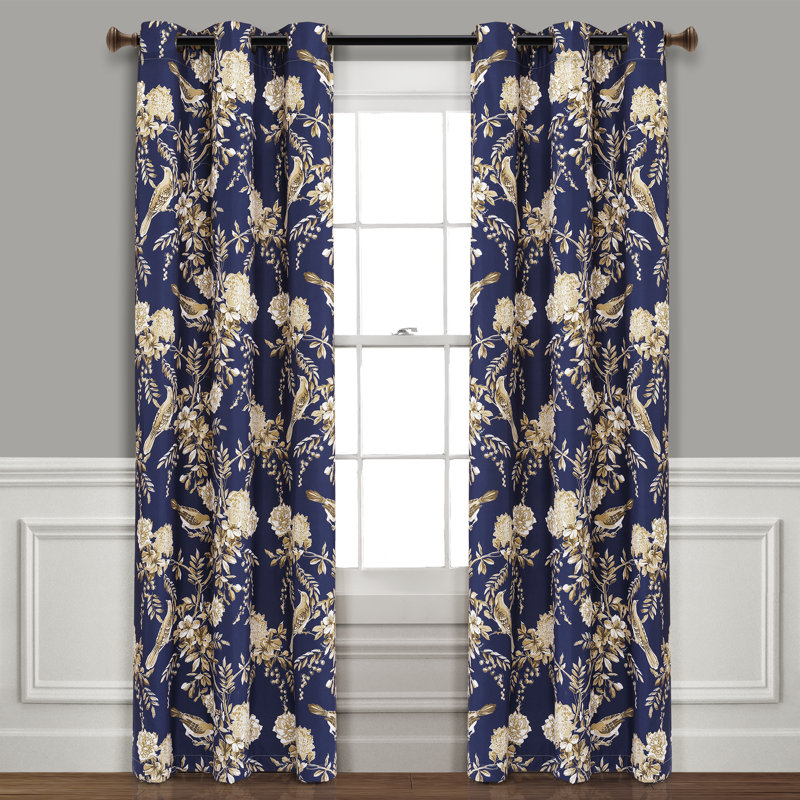 Paire de rideaux occultant et isolant Foreston Floral Max, 38 po x 95 po, Bleu marine