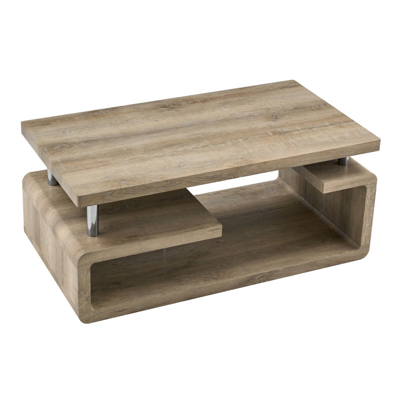 Table basse moderne à trois niveaux avec rangement à plusieurs niveaux et cadre robuste pour le salon ou le bureau, Gris