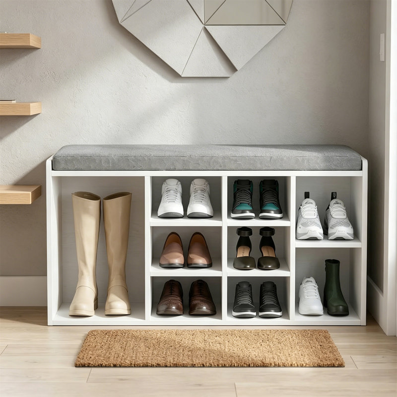 9 Pair Shoe Storage Bench, White