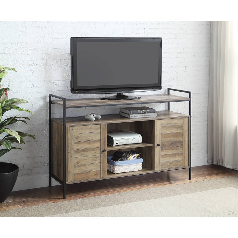 Rustic Oak & Black Finish TV Stand