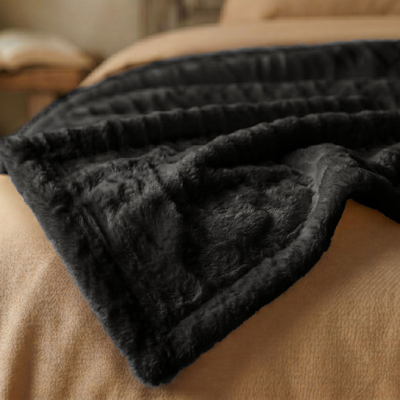 Couverture en molleton moelleux Kacey, Double/Grand, Noir