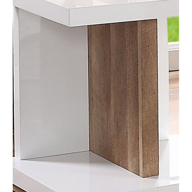 Table de bout avec tablettes ouvertes et base en bois