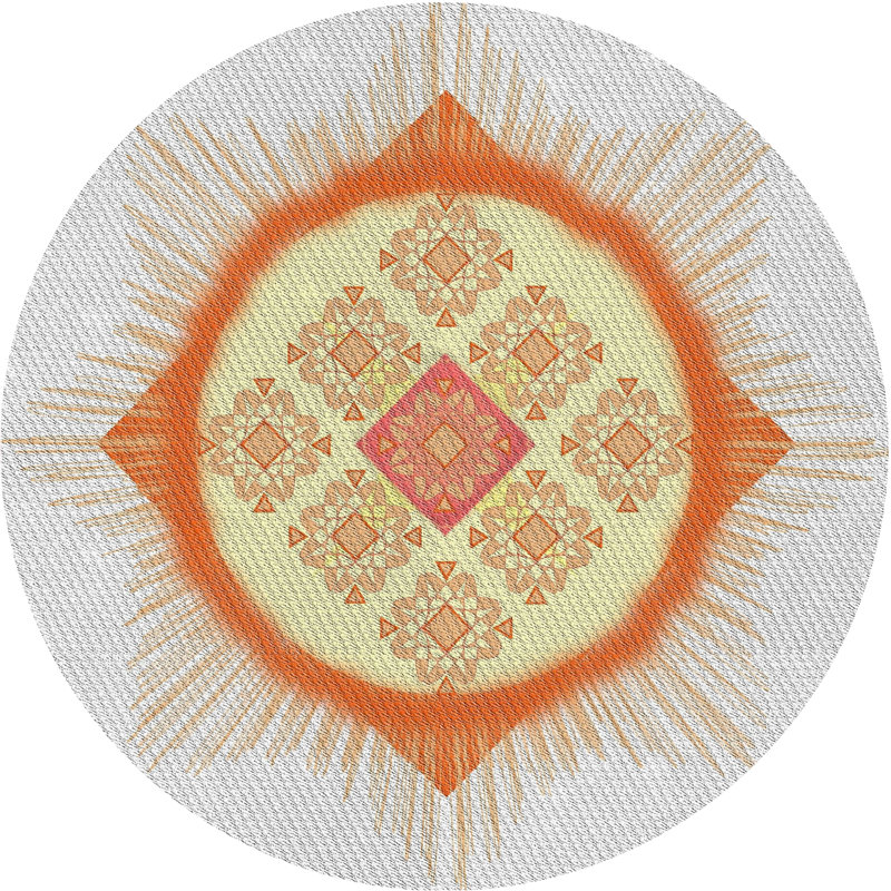 Tapis crème/orange/jaune tissé à la machine, Rond 3 pi