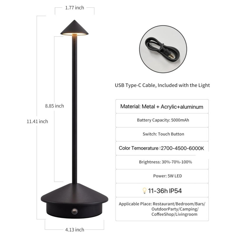 Lot de 2 lampes de table sans fil, étanches IP54 et rechargeables, pour l'intérieur et l'extérieur (salle à manger, chambre, salon), grises
