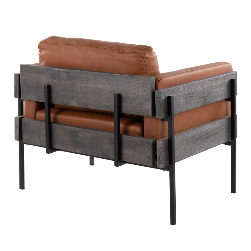 Chaise d'appoint en métal, bois et similicuir