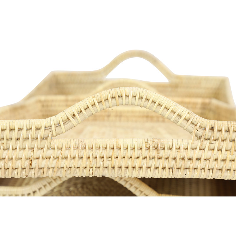  Handwoven Rectangular Rattan/Wicker 2 Piece Vanity Tray Set, Brown
