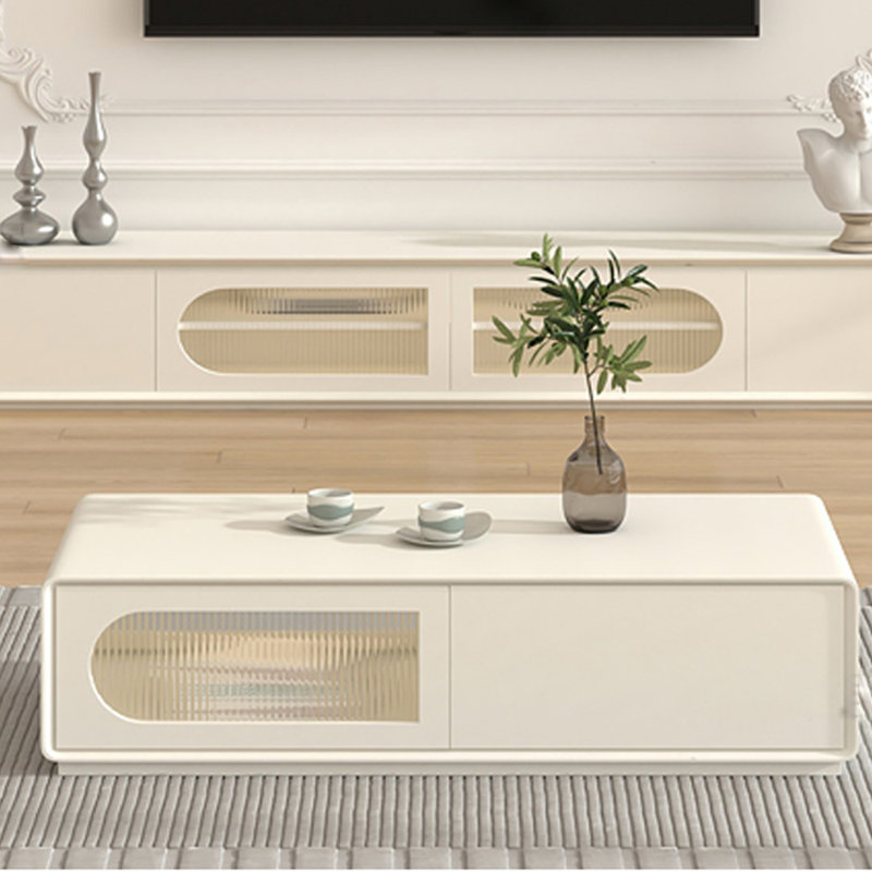 Cream solid wood coffee table Minimalism, 13.78" H x 39.37" L x 19.69" W