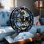 Horloge de bureau ronde en bois de 10 pouces avec de vrais engrenages (transformable en horloge murale - base détachable) Collection Canada-1414946528