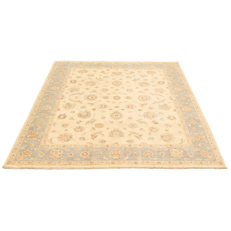 Tapis décoratif en laine de conception unique 8 pi 1 po x 9 pi 6 po noué à la main New Age en gris clair/beige