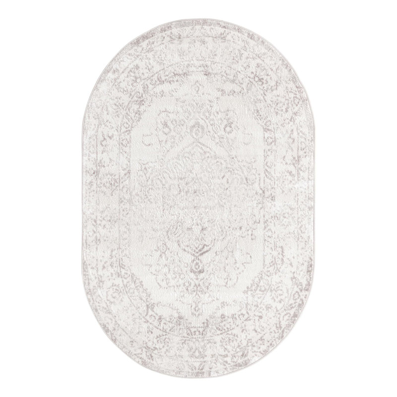 Tapis oriental ivoire / gris Ariella, Ovale 4 pi x 6 pi