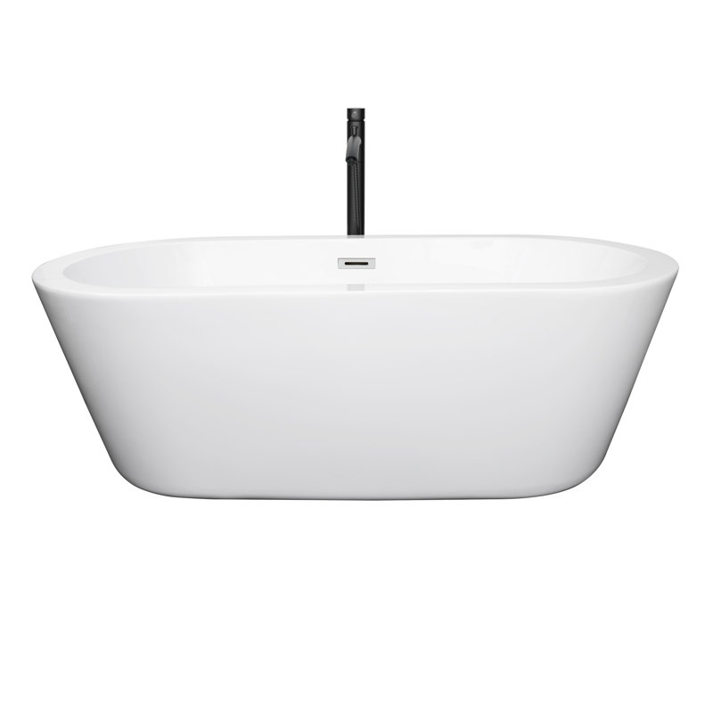 Mermaid 67'' x 31.25'' Soaking Acrylic Bathtub with Faucet, White/Polished Chrome/Matte Black