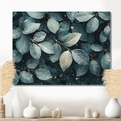 «Evergreen Leaves In Snow IV», art mural en métal sur feuilles, reproduction d'art traditionnelle en métal