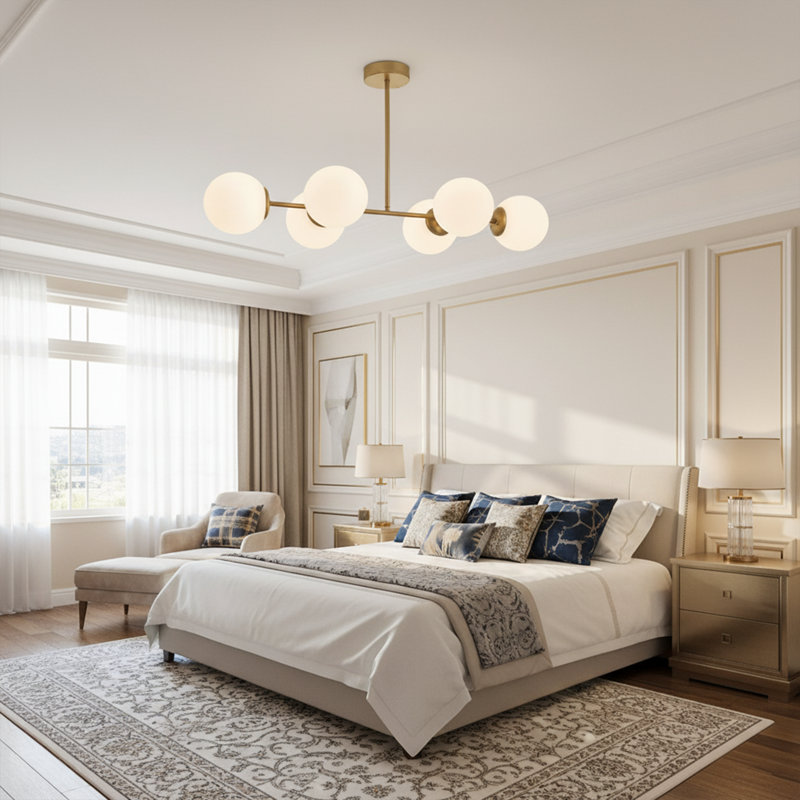 6 Lights Linear Globe Chandelier With Glass Cap