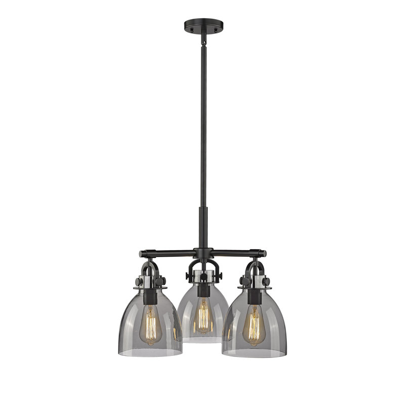 Luminaire suspendu sur tige 7 lumières Sloatsburg, Plaqué couleur fumée, Noir mat