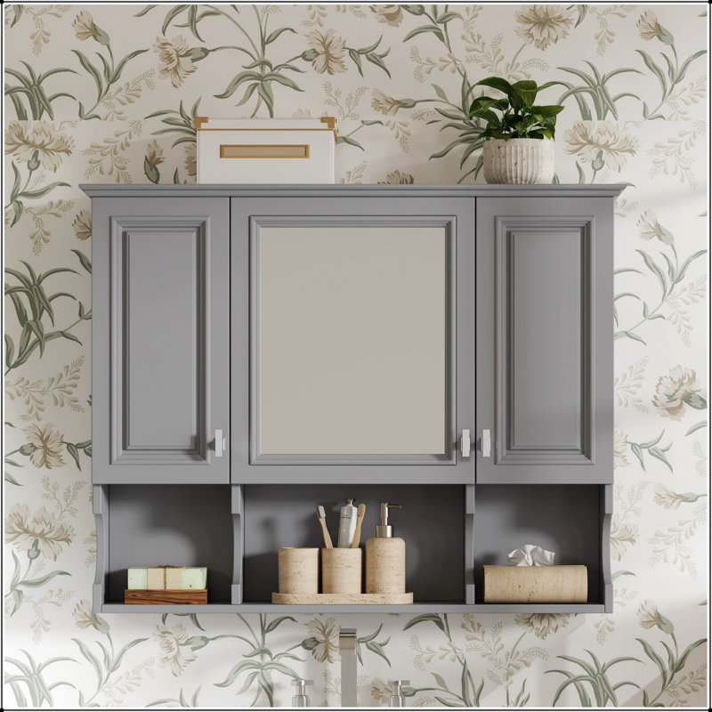 Armoire à pharmacie murale 35 po x 28 po avec miroir et tablettes ouvertes, solution de rangement moderne pour petits espaces
