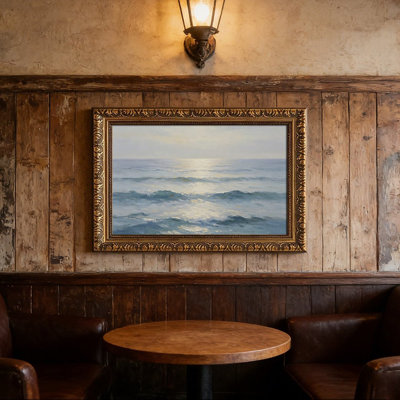 Cadre mural rétro Sunlit Ocean WavesOrnate - cadre décoratif doré pour art.