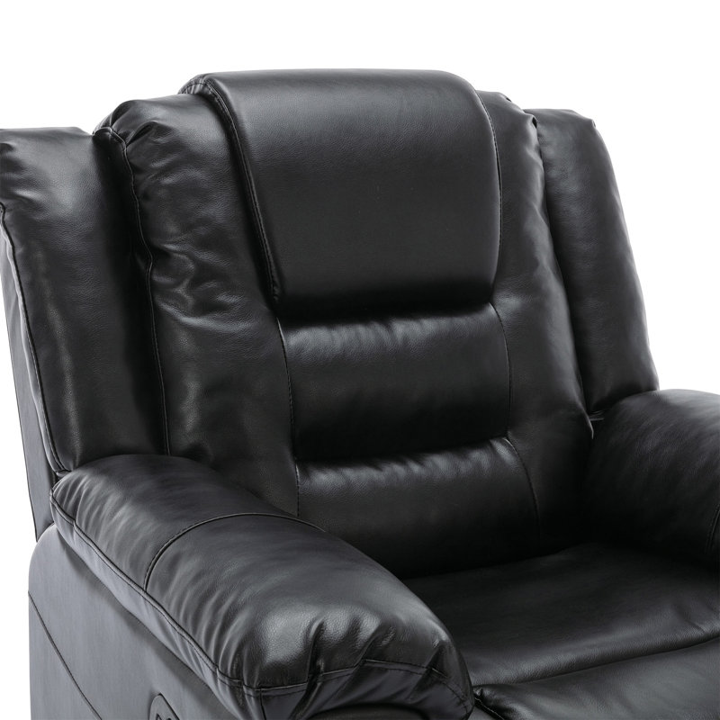 Black Faux Leather Reclining Home Theater Chair with Cup Holders