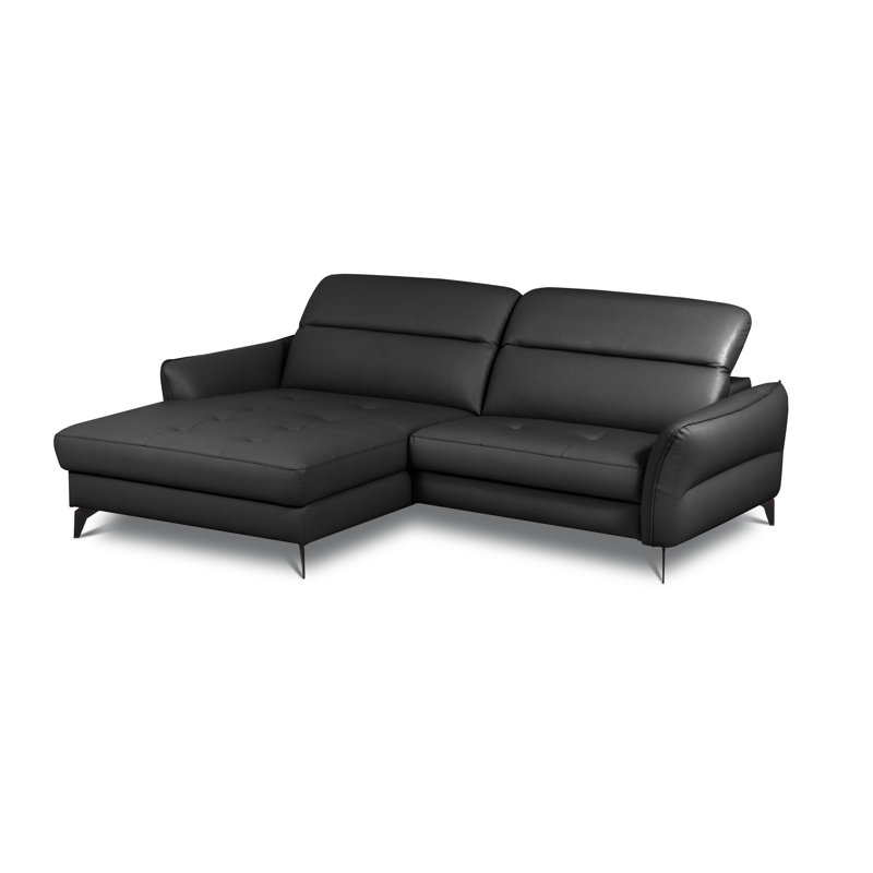 Manchester Leather Corner Sofabed with Adjustable Headrests and Storage, Black, Left Hand Facing