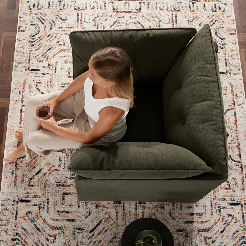 Fauteuil moderne surdimensionné en chenille, Chenille verte