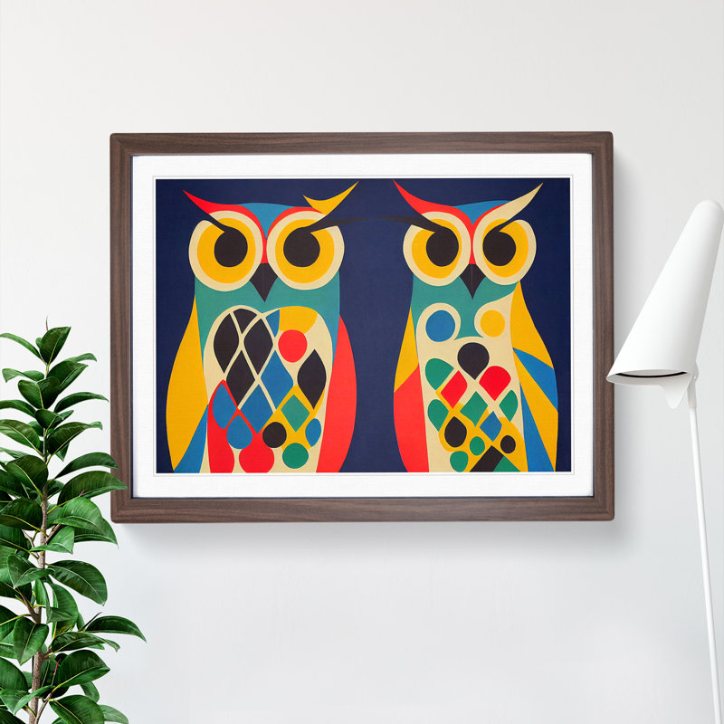 Two Abstract Owls Vol.2 - Framed Print, 34cm H x 46cm W x 2cm D, Walnut