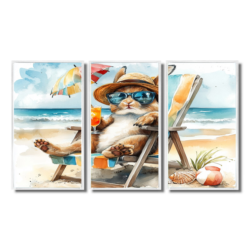 Sayler - ensemble d'art mural animaux côtiers, H 28 po x l 36 po x P 1 po, Toile encadrée flottée blanche
