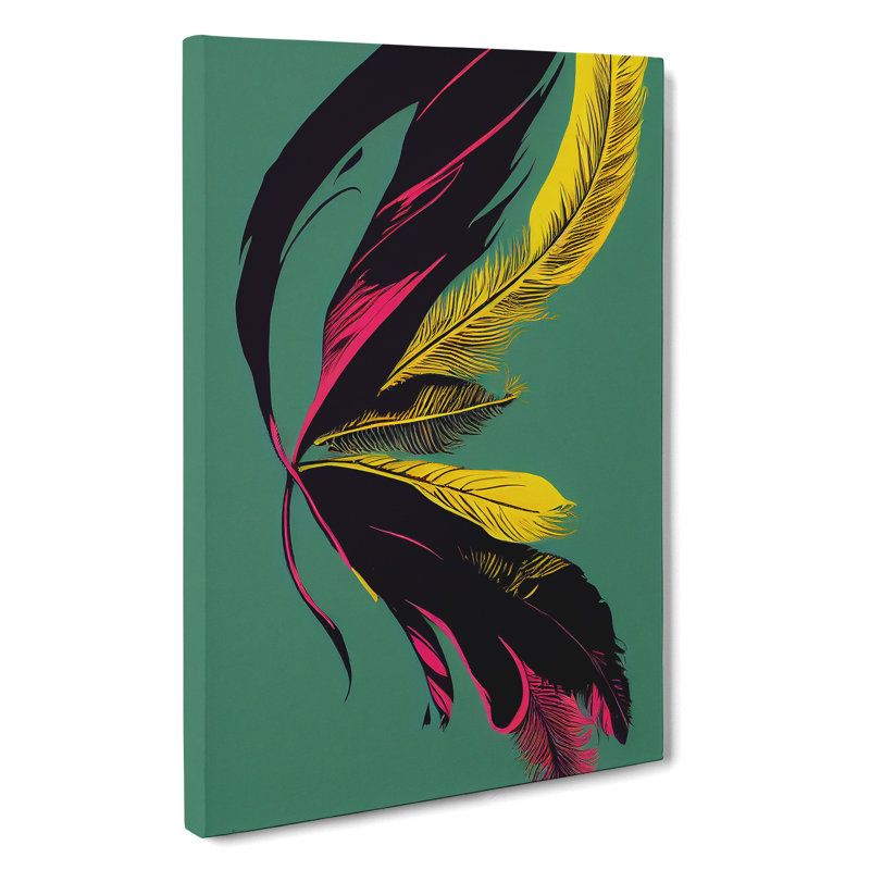 Colourful Feather No.4 - Print, Wrapped Canvas, 50cm H x 35cm W x 3cm D, No Matte