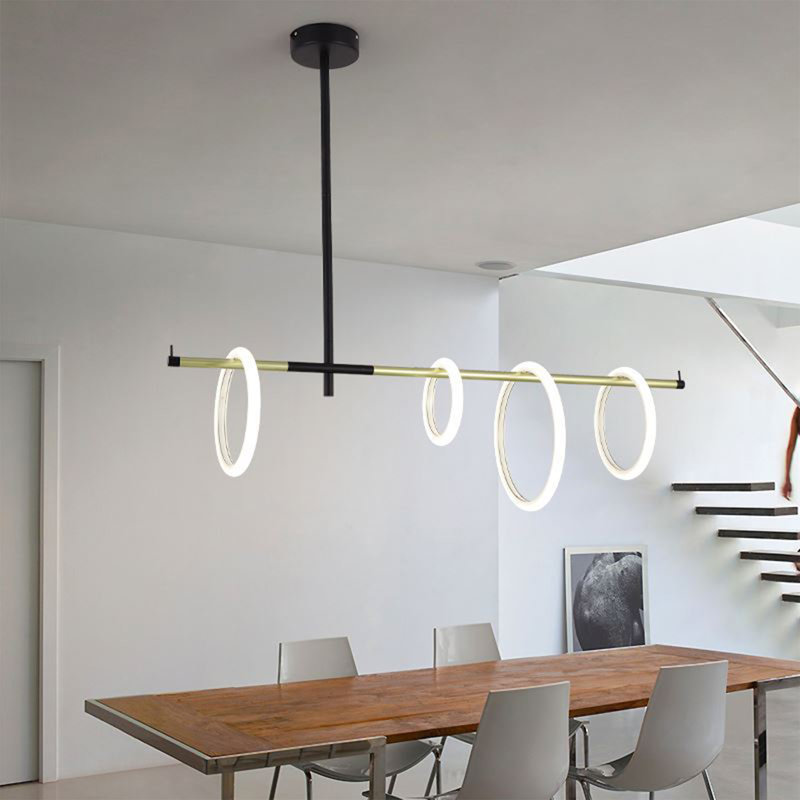 4-Ring LED Chandelier – Modern Luxury Balance Beam Ceiling Light for Dining Room, Living Room, Foyer, Lounge & Kitchen