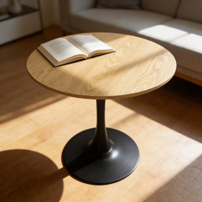 Table de salle à manger ronde polyvalente avec plateau en panneau de fibres à densité moyenne et base en acier