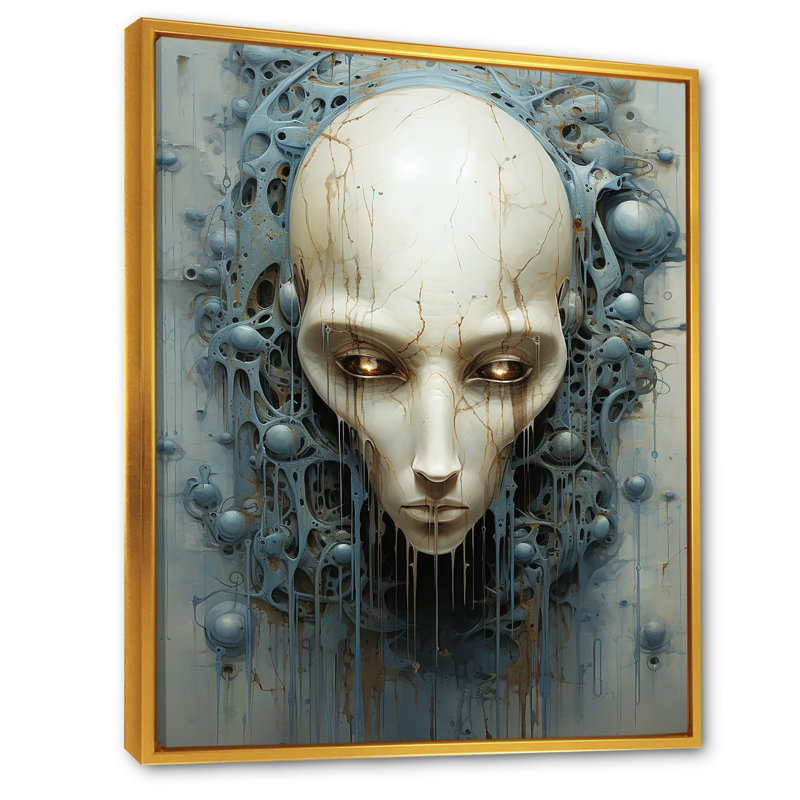 Minimalisme Aliens Skull II - décoration murale Aliens, H 40 po x l 30 po x P 1,5 po, Cadre flottant doré