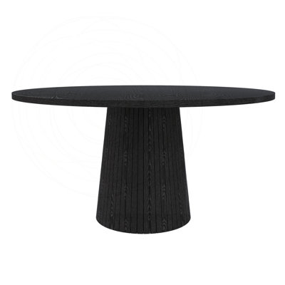 47-inch Round Farmhouse Dining Table with Wood Strip Base, Seats 4