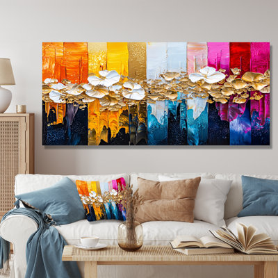Abstract Botanical Rainbow Of Flowers II - Botanicals Metal Wall Decor, Modern Metal Print