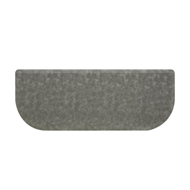 Gray Faux Leather Anti-Fatigue Kitchen Mat, 48" Semi-Circle