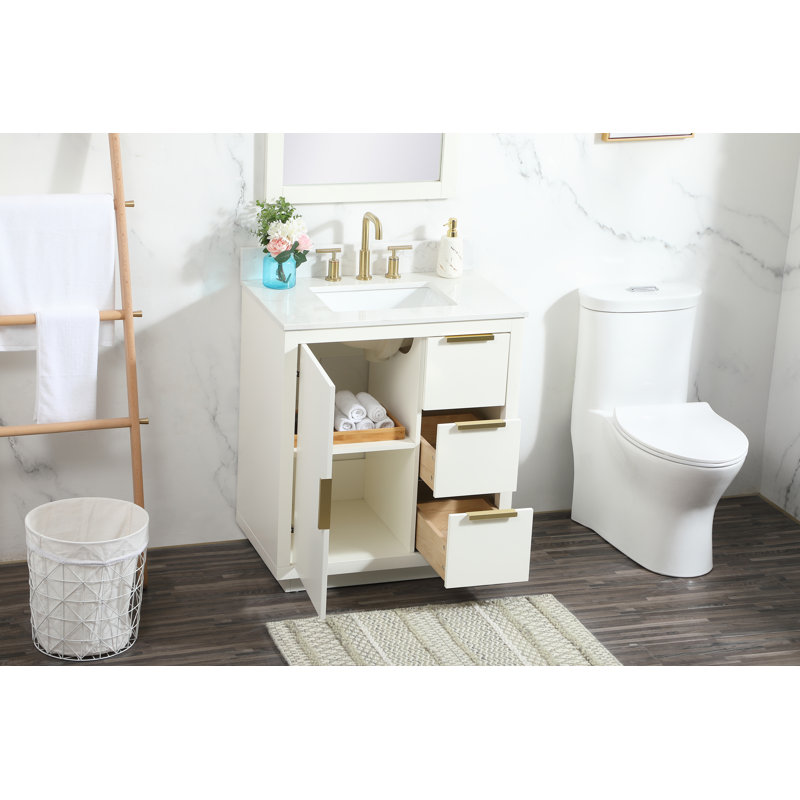 Broadlands 30'' Single Bathroom Vanity with Engineered Marble Top, White