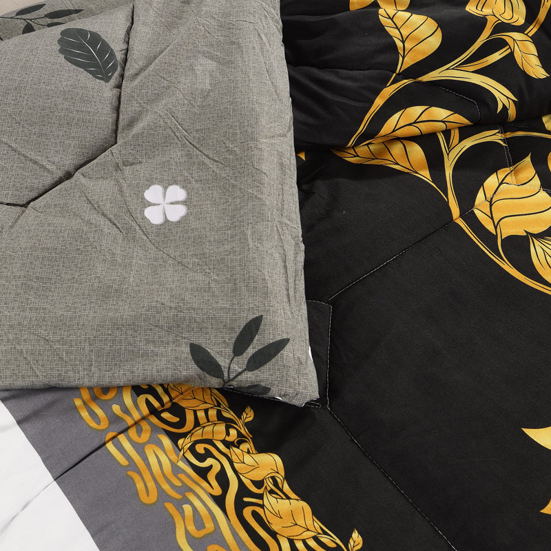 Printed Bedspreads 3 Piece Trendy Black Comforter Bed Throw with Matching Pillow Shams, Double Bedspread + 2 Standard Shams