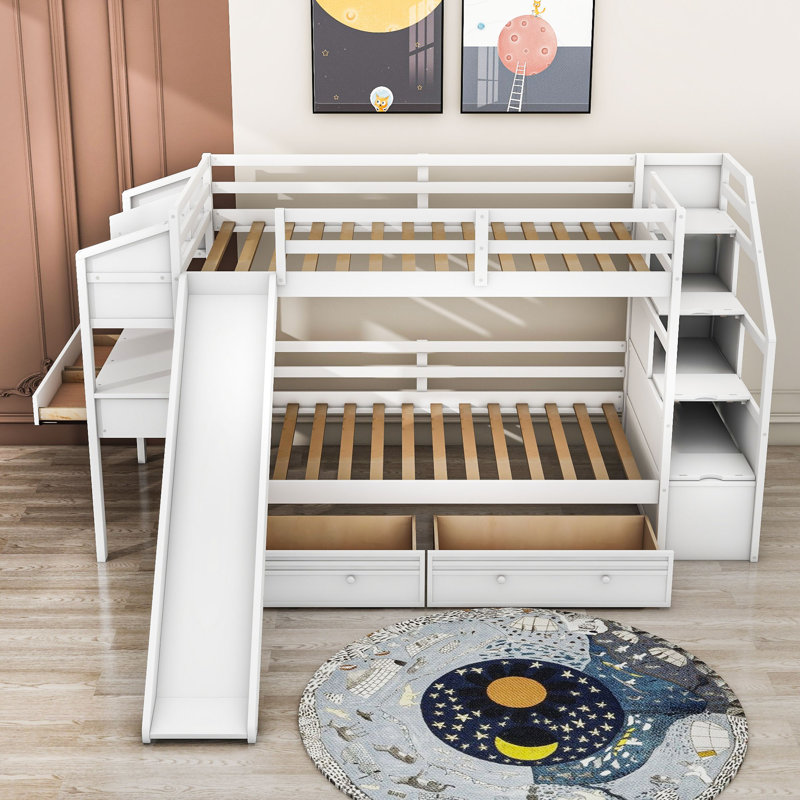Longmeadow Kids Twin Over Twin Bunk Bed with Drawers, White