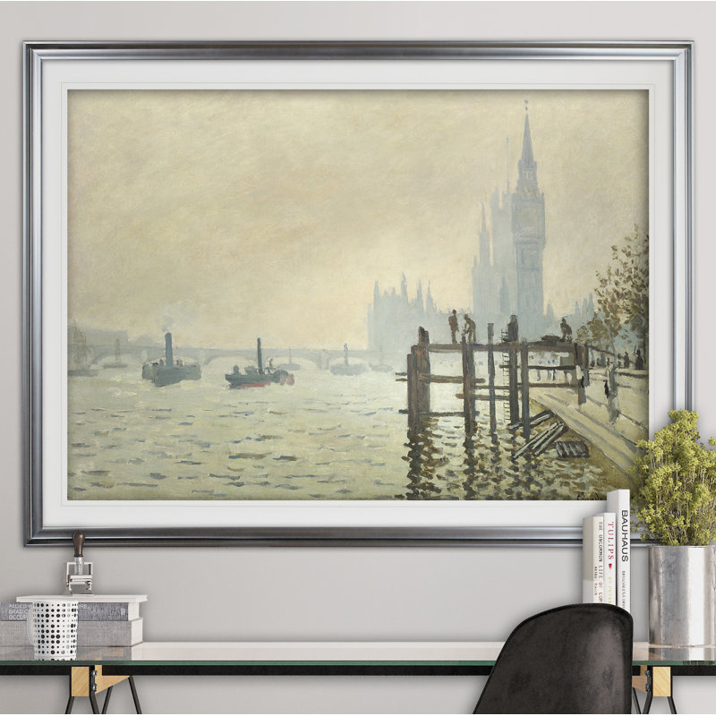 « thames ci-dessous westminster » par claude monet imprimé, Cadre argenté, H 31 po x l 43 po x P 1,5 po