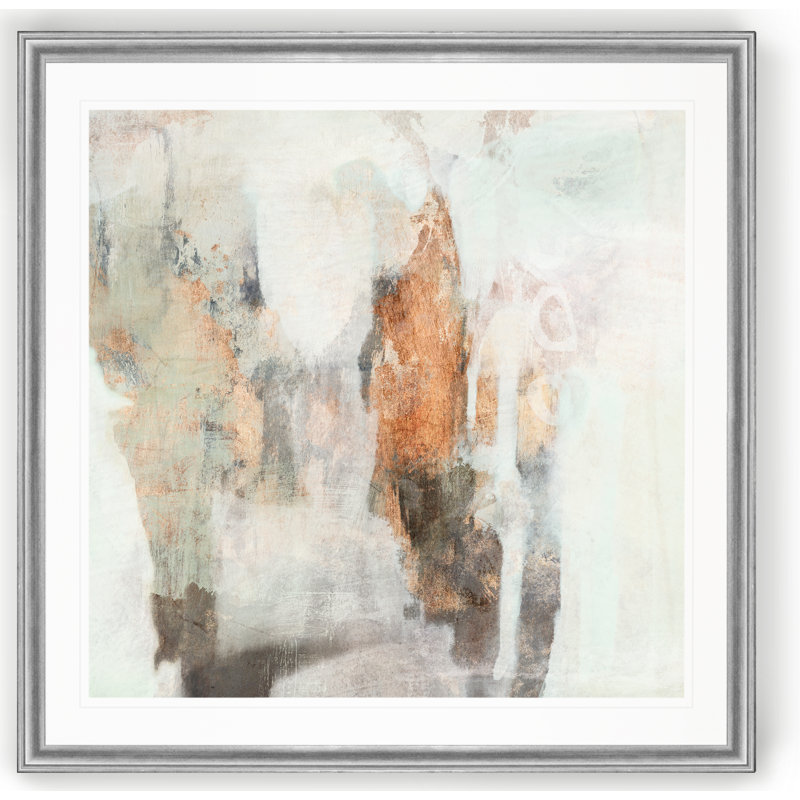 «Burnish Mint II», peinture sur toile, H 22,5 po x l 22,5 po x P 1,5 po, Cadre argenté
