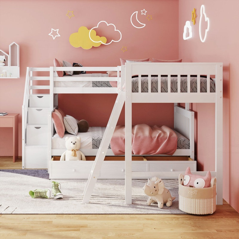 Lit superposé simple au-dessus d'un lit double en L - 118,3 po x l 96,8 po x H 61,2 po, aucun sommier requis, robuste et durable