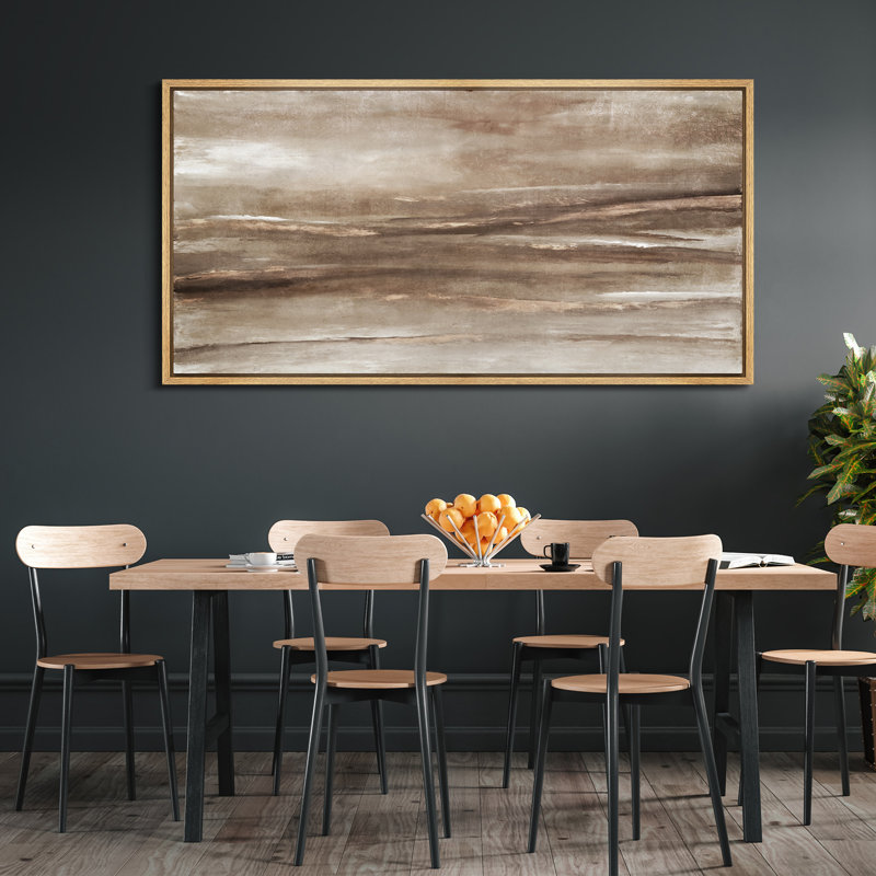 «Earthy Horizon», toile encadrée abstraite, paysage neutre texturé, H 30 po x l 60 po, Naturel