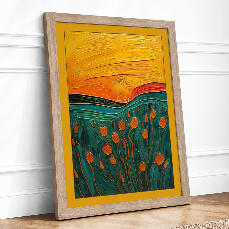 Golden Landscape Modern - Framed Print, A2 - 59.4 x 42.0 cm, Oak
