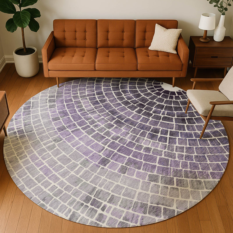 Machine Washable Indoor/Outdoor Chantille ACN2524 Geometric Rug, Round 8', Lavender